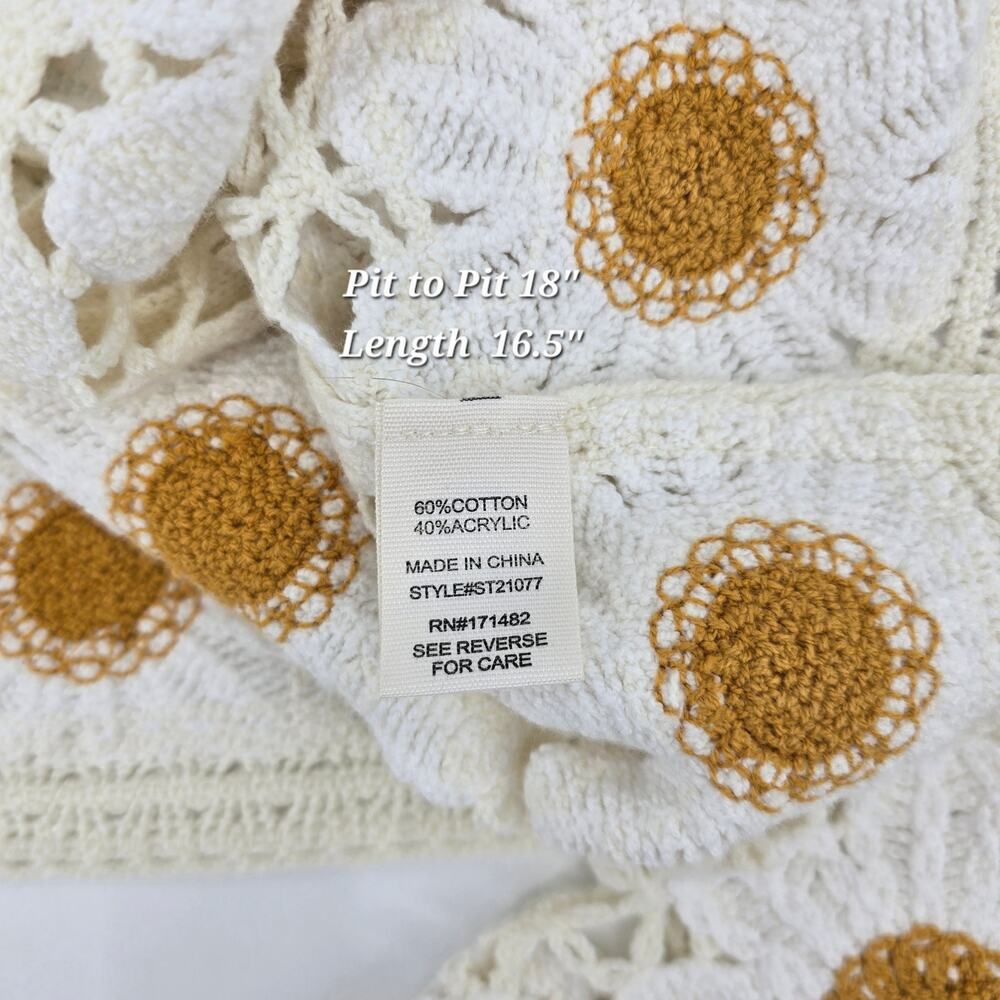 Moon & Madison Crochet Daisy Cardigan Cropped Boho Cottagecore Tie-Front Floral - Picture 5 of 6